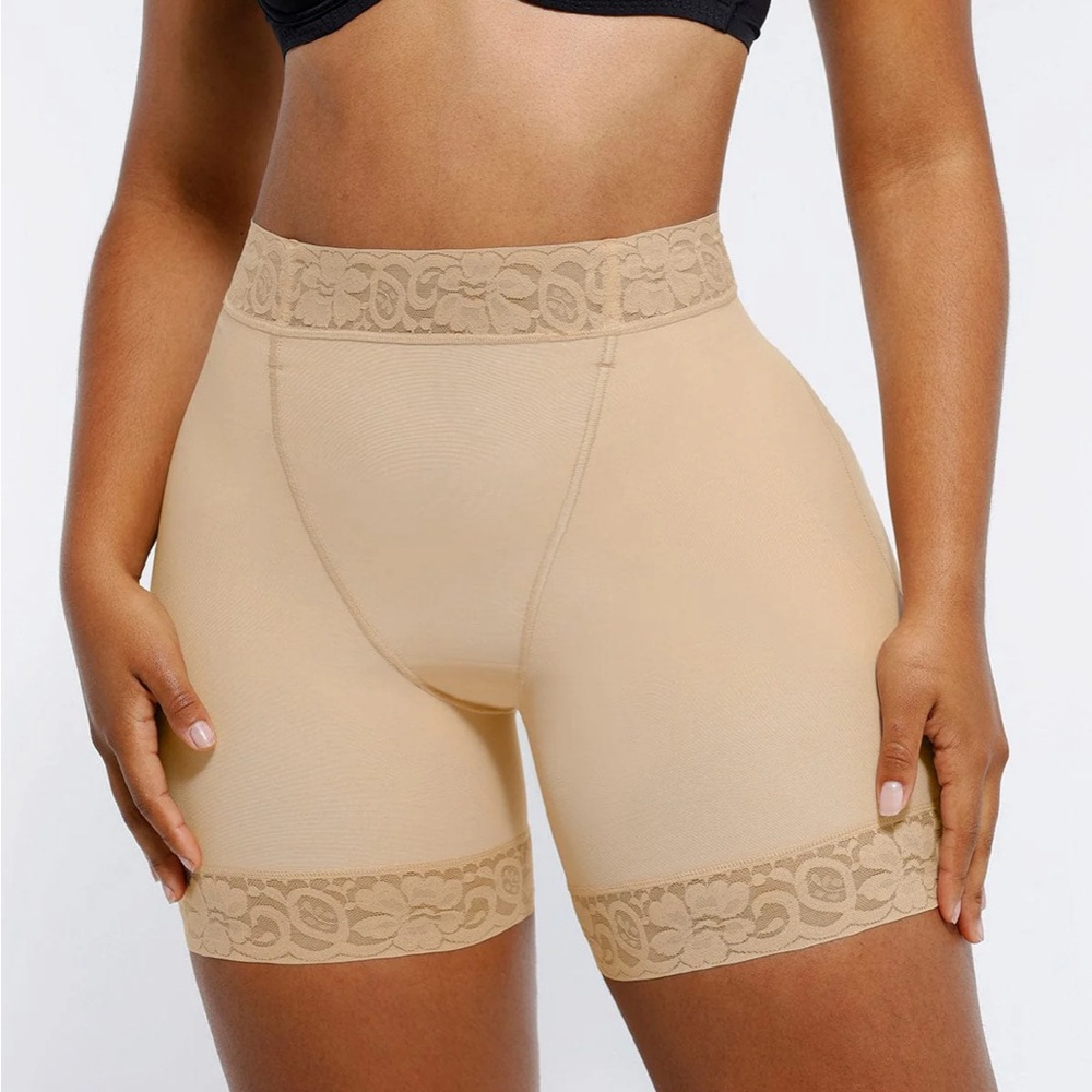 Shapellx AirSlim Butt-Lifting Lace Seamless High-Waist Shapewear Shorts - Beige